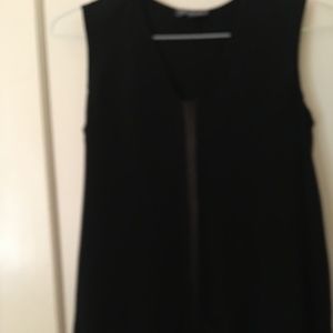 VINCE V-neck silk blouse with leather mesh strip